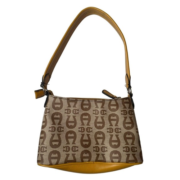 Vtg Y2K Etienne Aigner Signature Logo Small Purse Handbag Yellow Leather Trim - Picture 8 of 10